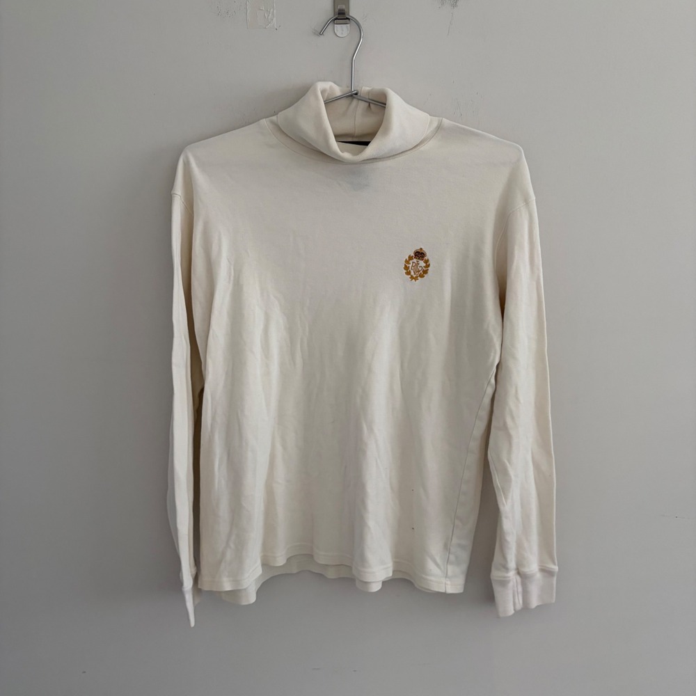 Lauren Ralph Lauren Cream Long Sleeve Turtleneck Crest Logo Top Medium